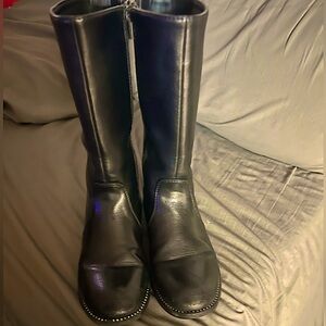 Girls size 1 knee length black boots with rhinestone embellishments
